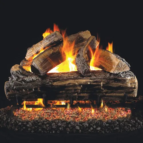 Peterson Real Fyre - Juego de troncos de gas de roble dividido de 18 pulgadas con quemador G45 de gas natural ventilado, piloto de seguridad manual