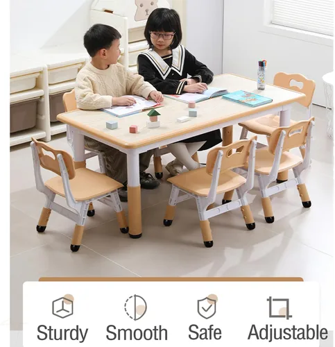 Miniatura 6 de Juego de mesa y silla para niños, altura ajustable, mesa de artes y manualidades y juego de 6 sillas para edades de 2 a 10 años, máximo 300 libras