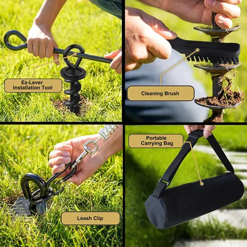 Miniatura 6 de Eurmax USA Estaca de amarre resistente para perros grandes de hasta 210 libras, estacas para perros para exteriores, anclaje de suelo para correa