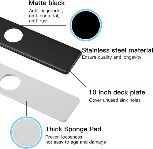 Miniatura 2 de Grifo de fregadero de cocina o baño de 10 pulgadas, placa cuadrada de acero inoxidable para cubrir agujeros de montaje no utilizados, P-111-B Mate