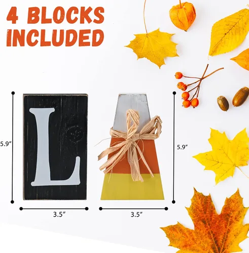Miniatura 3 de Ornativity Bloques de estantes de madera de otoño, rústico de otoño pintado de madera de caramelo, centro de mesa, estantes de repisa de casa