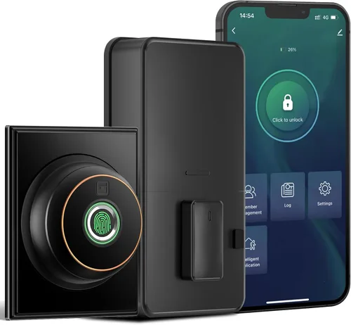 GeekTale Cerradura de seguridad de huellas dactilares con aplicación, cerradura inteligente de seguridad para puerta delantera, cerradura de puerta