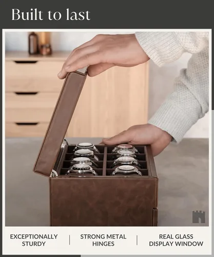 Miniatura 7 de TAWBURY Organizador de caja de reloj con 8 ranuras para hombre, funda de lujo de piel sintética con cajón Caja de reloj para hombres Estuche
