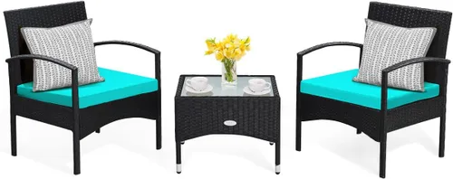 Miniatura 9 de Tangkula Juego de muebles de ratán de mimbre para patio, silla de ratán con mesa auxiliar, juegos de conversación de alta carga para patio, jardín