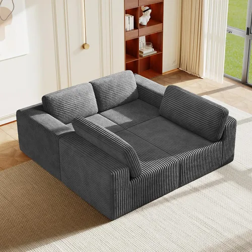 Miniatura 45 de Vesgantti Sofá modular en forma de U de 119 pulgadas, sofá modular de pana con asiento profundo y soporte de resortes, sofá convertible con 2 Beige