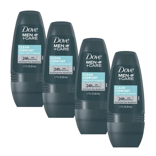 Dove Men+Care Clean Comfort - Desodorante enrollable sin aluminio, para protección contra olores de axilas durante todo el día, paquete de 4, 1.7