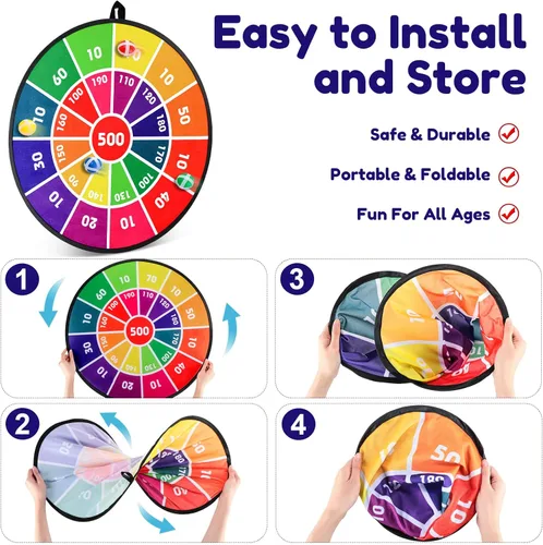 Miniatura 3 de Hungdao Juego de 3 juegos de carnaval, tablero de dardos con bolas de plástico, conos de plástico, bolsas de frijol, juego de lanzamiento