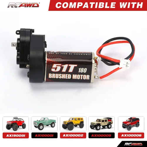 Miniatura 3 de RCAWD Cepillo de carbono mejorado 51T (vuelta) motor cepillado de tamaño 180 y carcasa de engranajes centrales de aleación, transmisión ensamblada
