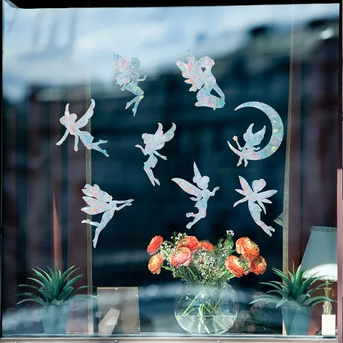 Miniatura 6 de GORGECRAFT 16 calcomanías de ángel para ventana, diseño de hadas, anticolisión, arco iris, para pájaros, pegamentos de huelga de pájaros, película
