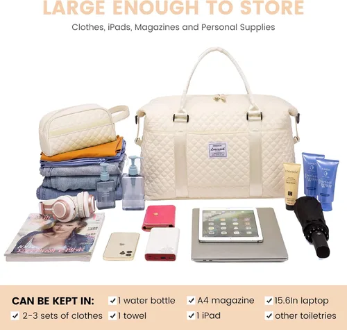 Miniatura 12 de LOVEVOOK Bolsa de fin de semana para mujer, bonita bolsa de viaje para gimnasio, bolsa de viaje con bolsa de artículos de tocador, bolsa
