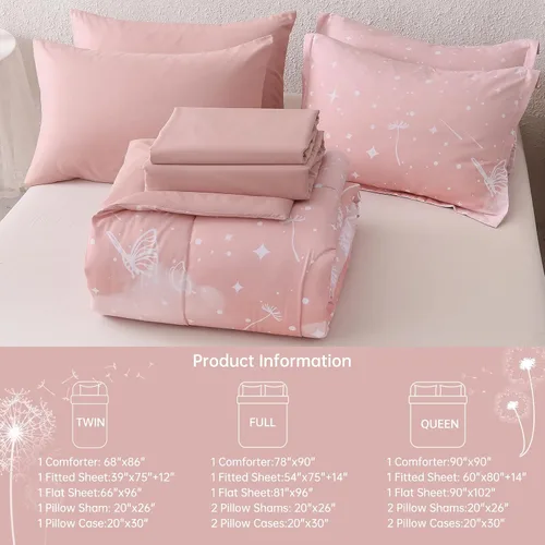 Miniatura 21 de Dinjoy Juego de edredón para niñas, tamaño individual, colorido, azul, rosa, morado, arcoíris, juego de ropa de cama de 6 piezas en una bolsa