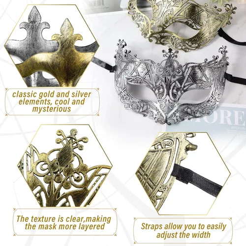 Miniatura 3 de Yunsailing 40 máscaras venecianas antiguas de estilo vintage para hombres y mujeres, para desfile, fiesta, actuación, bar, carnaval