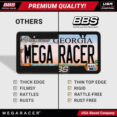 Miniatura 5 de Juego de 1 marco para placa patentado BBS, acero inoxidable negro, cubierta para placa de automóvil, marco metálico para hombre, portaplacas
