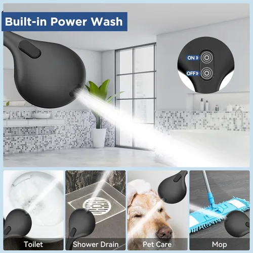 Miniatura 3 de HOPOPRO - Cabezal de ducha de mano de alta presión de 6 modos con lavado eléctrico, juego de regadera de mano de alto flujo con rociador eléctrico