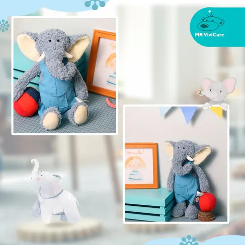 Miniatura 6 de Elefantes de peluche suaves azules de 13" para niños y niñas, Elefantes de peluche tejidos y vestidos para bebés recién nacidos y niños, Grandes