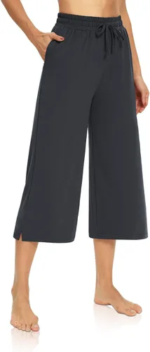 Miniatura 2 de DIBAOLONG - Pantalones capri para mujer, holgados, para yoga, con ajuste de cordón, de pierna ancha, cómodos, de descanso, pantalones deportivos