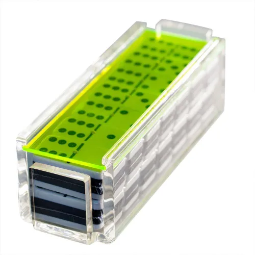 Juego de dominó moderno de seis azulejos jumbo, caja de acrílico con tapa acrílica, dominó profesional de dos tonos en blanco y negro, remache Verde