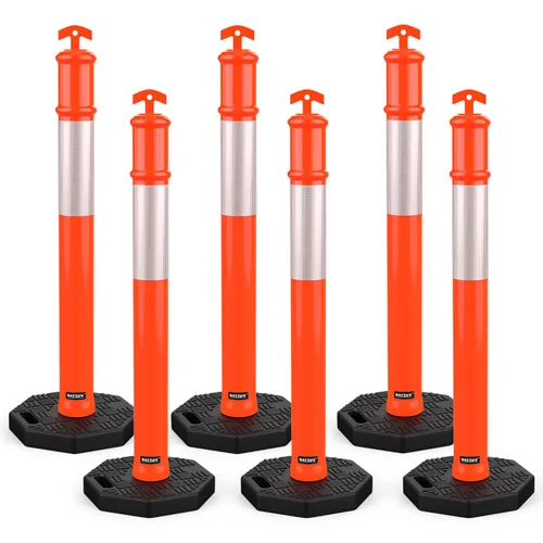 Miniatura 10 de BATTIFE Poste delineador de 45 pulgadas con base, conos de delineador de tráfico naranja con collar reflectante para práctica de conducción
