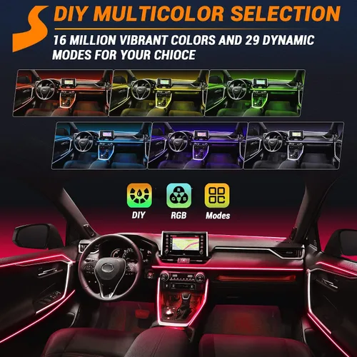 Miniatura 4 de Tira de luces LED para interiores de automóvil de 315 pulgadas, tubo de fibra óptica alimentado por USB, RGB 6 en 1, neón para automóvil