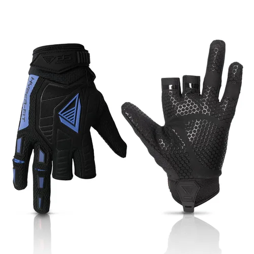 Glove Station Guantes Hyper-Fit - Azul, talla L - 2 sin dedos, equipo de paintball y airsoft, agarre excepcional para caza y trabajo