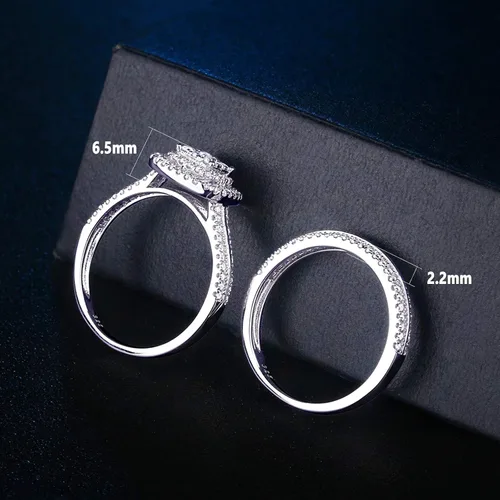 Miniatura 3 de Newshe Jewellery Anillos de compromiso para mujer, juego de anillos de boda AAAAA con circonita cúbica 925, banda redonda, 1.6 quilates, tamaño 5-12