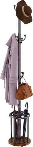 Miniatura 8 de Perchero independiente con soporte para paraguas, perchero con 12 ganchos para ropa, bolsos, sombreros, perchero, árbol, perchero, sombrero, Marrón