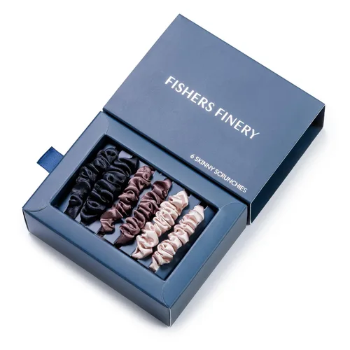 Miniatura 11 de Fishers Finery 25 Momme - Coleteros de seda morera pura, color negro, ligas para el cabello de seda delgada (6 unidades, color negro)