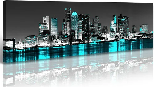 Miniatura 20 de JiazuGo Phoenix Skyline Arte de Pared en Lienzo - Paisaje Urbano de Arizona Enmarcado (14x48 Pulgadas) Negro y Blanco con Amarillo, Decoración