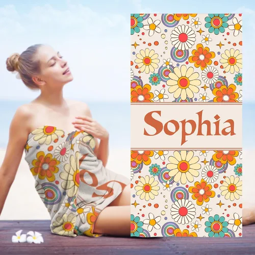 Miniatura 17 de Toallas de playa personalizadas para bebé niña con nombre para niños y adultos, toalla de baño de algodón con flores de acuarela personalizadas