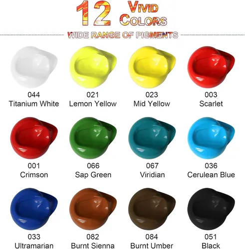 Miniatura 2 de Juego de pintura acrílica de cuerpo pesado, 12 colores (2.5 fl oz/2.54 onzas), pigmento rico para lienzo, rocas, huevos, pintura profesional