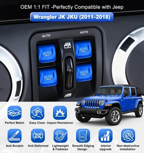 Miniatura 4 de Cubierta de botón de interruptor de ventana de metal para Jeep Wrangler JK JKU 2018 2017 2016 2015 2014 2013 2012 2011, accesorios para interiores