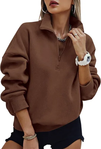 Miniatura 21 de PRETTYGARDEN Sudaderas de gran tamaño con media cremallera para mujer, sudaderas con capucha de forro polar 2025 de manga larga a la moda, tops