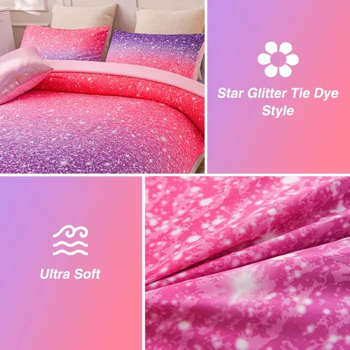 Miniatura 4 de A Nice Night Juego de Edredón para Niñas Tamaño Twin 6 Piezas Cama en una Bolsa Ropa de Cama 3D Colorida Brillante Galaxia Arcoíris