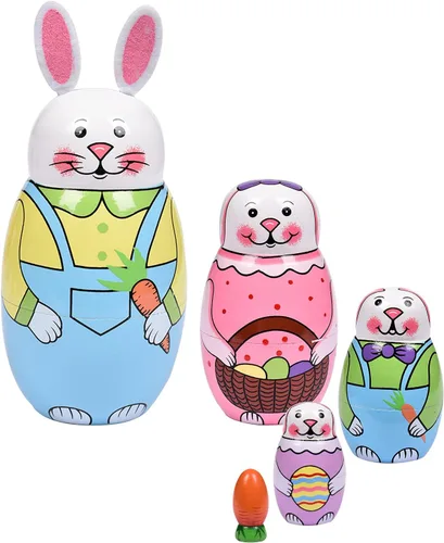 Miniatura 7 de Muñecas rusas "matrioskas", 5 unidades, 15 cm de alto, diseño de animales, huevos de Pascua, juguetes de anidación, muñecas de madera hechas a mano