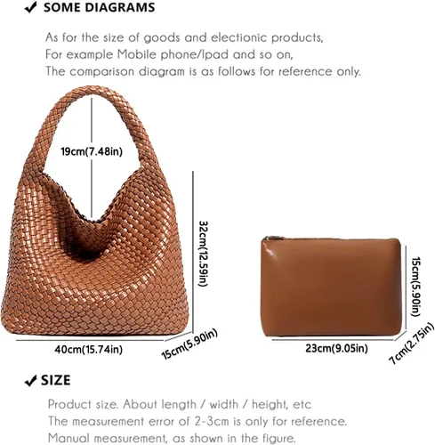 Miniatura 3 de Bolso de mano tejido a mano de cuero vegano para mujer, bolso de hombro con asa superior, bolsa de axilas con monedero