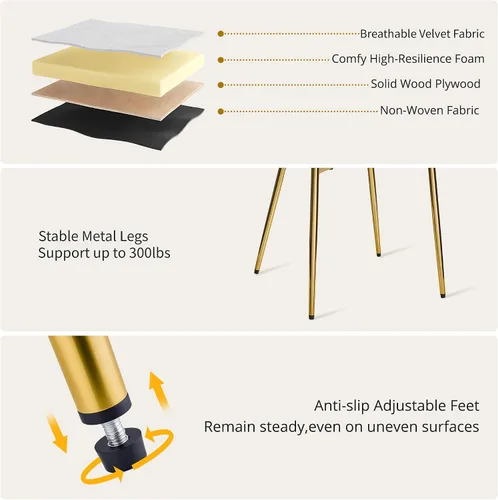 Miniatura 6 de VECELO Juego de 6 sillas de comedor de terciopelo, modernas sillas de cocina tapizadas con cojín, respaldo acolchado y patas de metal, color rosa