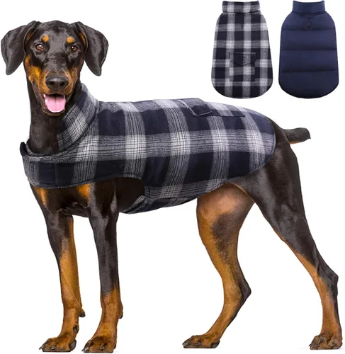 Miniatura 10 de Kuoser - Abrigo de invierno para perro, chaqueta reversible, abrigo cálido de estilo británico, de clima frío, ropa resistente al viento, chaleco