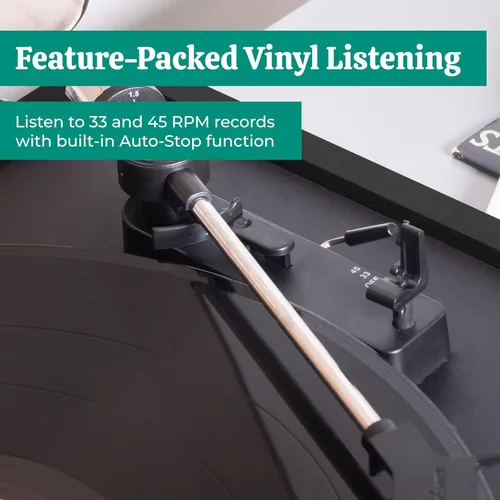 Miniatura 5 de Electrohome Montrose - Tocadiscos de vinilo de 2 velocidades, con lápiz óptico Audio-Technica, motor de control de velocidad, preamplificador