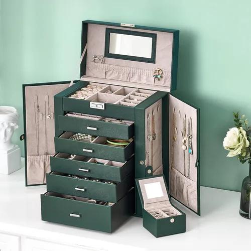 Miniatura 2 de ANWBROAD 6 Tier Huge Jewelry Box Jewelry Organizer Box Display Storage Case Holder with Lock Mirror Girls Jewelry Box for Earrings Rings Necklaces