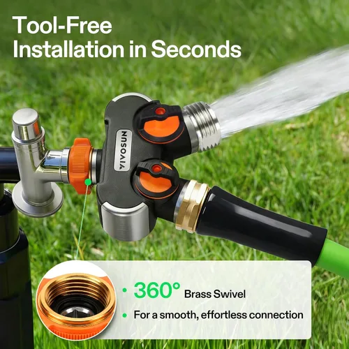 Miniatura 5 de VIVOSUN Divisor de manguera de jardín de 2 vías resistente, conector de manguera de agua de doble vía mejorado altamente duradero, adaptador