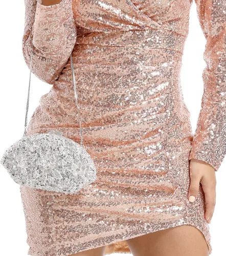 Miniatura 3 de Boutique De FGG Bolso de noche de flores de embrague de cristal de lujo para mujer, bolso de boda nupcial, bolso