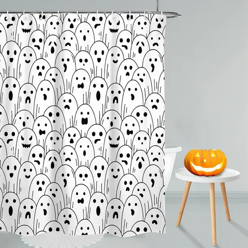 Cortina de ducha de fantasma, tela impermeable con ganchos, 72 x 72 pulgadas, perfecta para decoración de baño de Halloween Cortina de ducha de