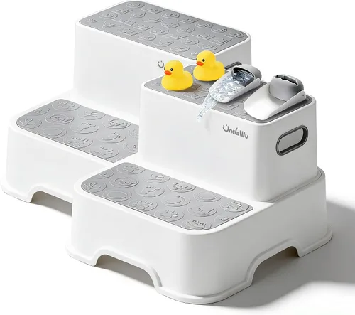 Paquete de 2 taburetes para niños, taburete antideslizante para lavabo de baño y entrenamiento para ir al baño, resistente de 200 libras, incluye