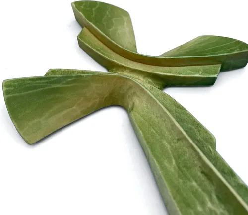 Miniatura 13 de Cruz tallada a mano de madera para decoración de pared, arte de pared de crucifijo grande hecho a mano (11.81 pulgadas, verde)