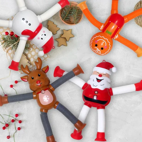 Miniatura 7 de Tubos Pop de Navidad con LED que se Iluminan 4 Piezas Juguetes Sensoriales Fidget, Juguetes de Santa con Ventosa Telescópica Autismo Regalos