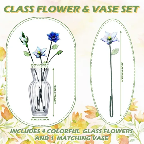 Miniatura 4 de HunnmingRe 5 piezas de flores de vidrio con jarrón, decoración de flores de mes de nacimiento de mayo, ramo de flores de cumpleaños de vidrio