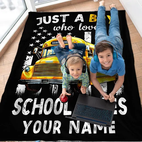 Miniatura 6 de Manta personalizada para niños con nombre, manta de autobús escolar para niños y adolescentes, 40 x 50 pulgadas, lindas mantas para sofá cama