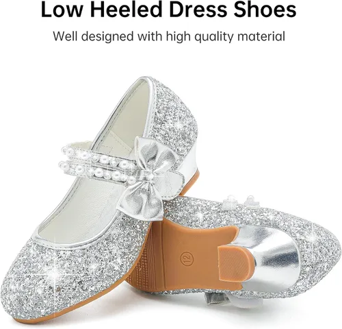 Miniatura 4 de Motasha Zapatos de vestir para niñas, zapatos de tacón bajo para niñas, zapatos de tacón bajo, Mary Jane, Navidad, boda, fiesta, zapatos brillantes