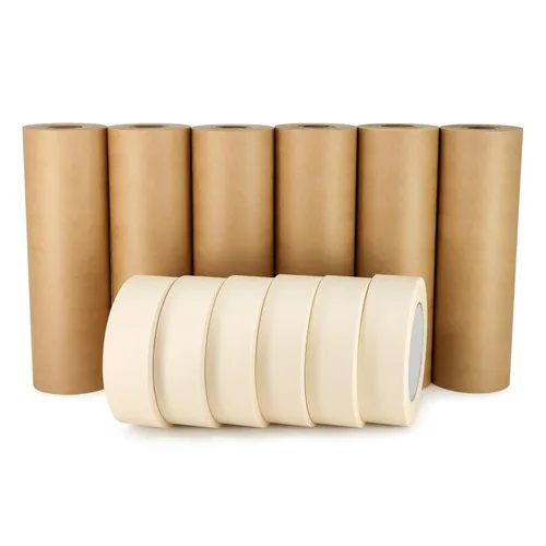 Miniatura 12 de IDL Packaging Juego de papel de enmascaramiento y cinta, papel marrón de 18 pulgadas x 60 yardas (6 rollos) y cinta blanca de 1.41 pulgadas x 60