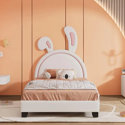 Miniatura 18 de Quarte Sofá cama tapizado de tamaño individual con cabecero clásico en forma de rayas, bonita cama de plataforma para niños y niñas